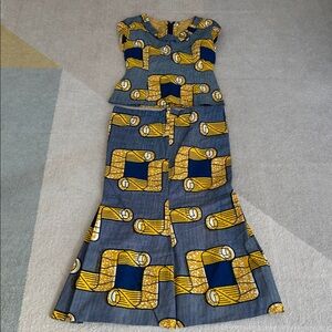 Authentic African Blue and Yellow Two Piece Patterned Dress